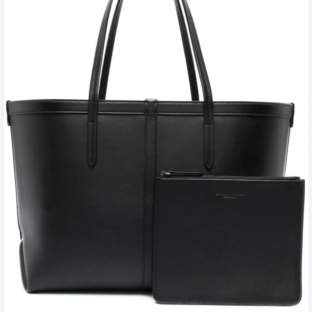 Brunello Cucinelli tote black leather with detachable pouch monili detailed